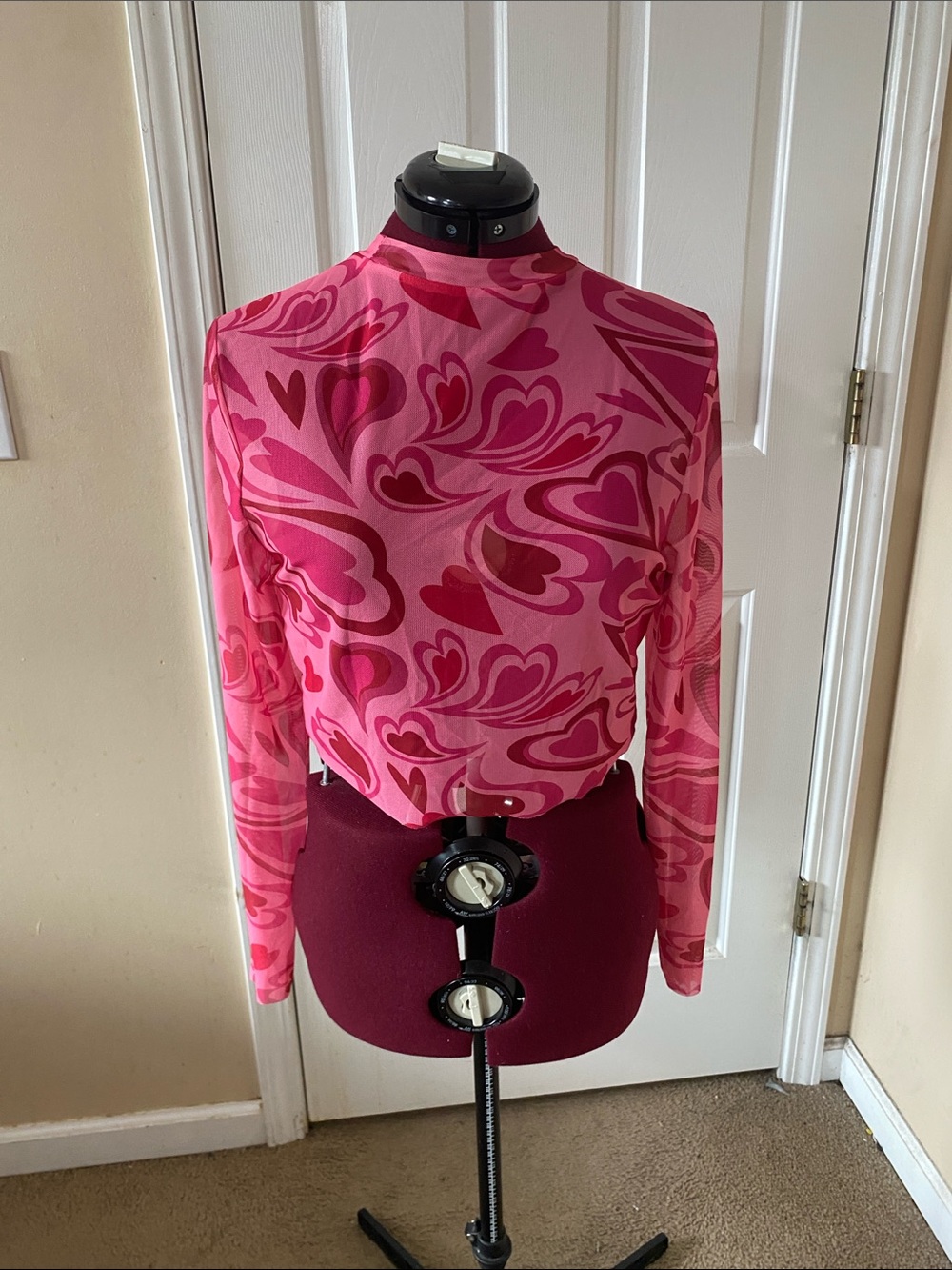FREE WITH BUNDLE

Pink Heart Print Sheer Long Sleeve Top